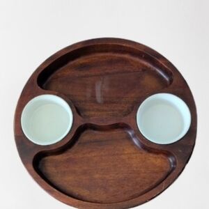 Vintage Double Chip Crackers, Veggies And Dip Serving Platter Wood